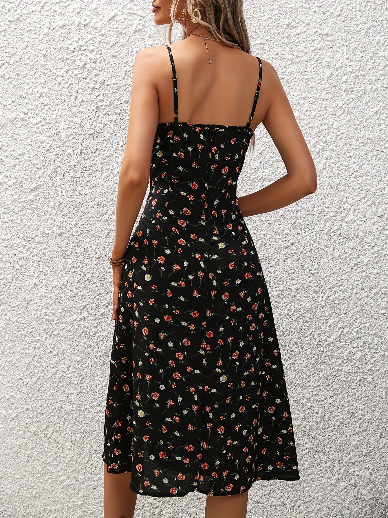 Neu Polka Dot Print Hosenträger Kleid Sommer Sexy Schlitz Lange Kleider Für Frauen