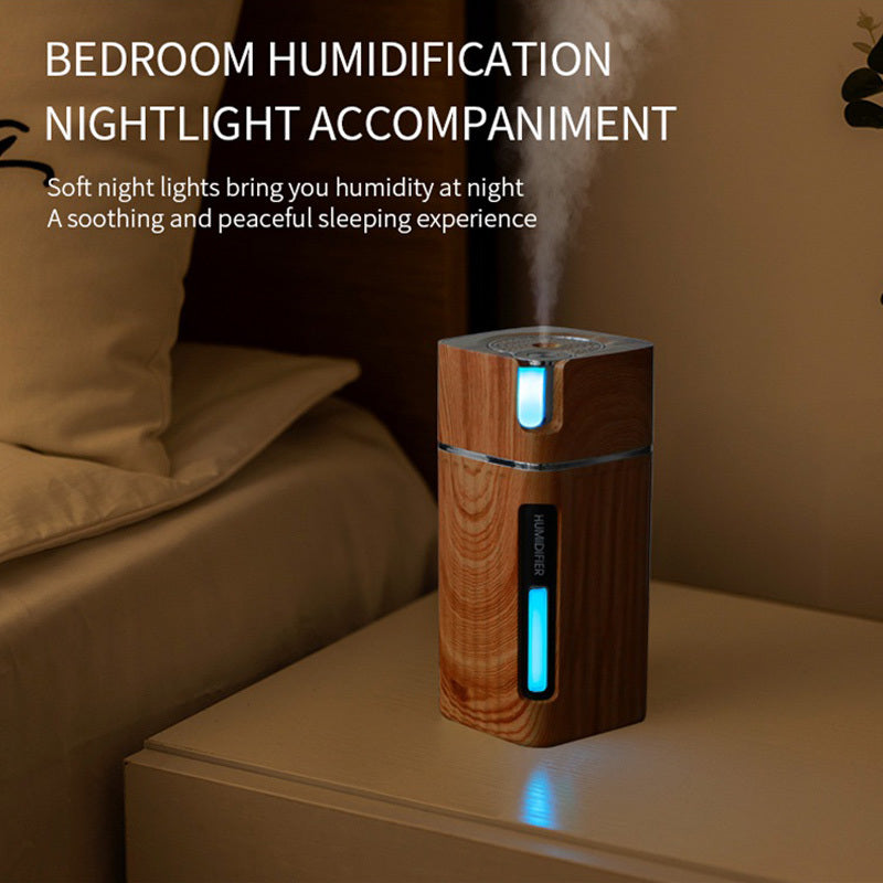 Elektrischer Luftbefeuchter Aromaöl-Diffusor Ätherischer Ultraschall Holzmaserung Luftbefeuchter USB Mini Nebelmacher LED-Licht