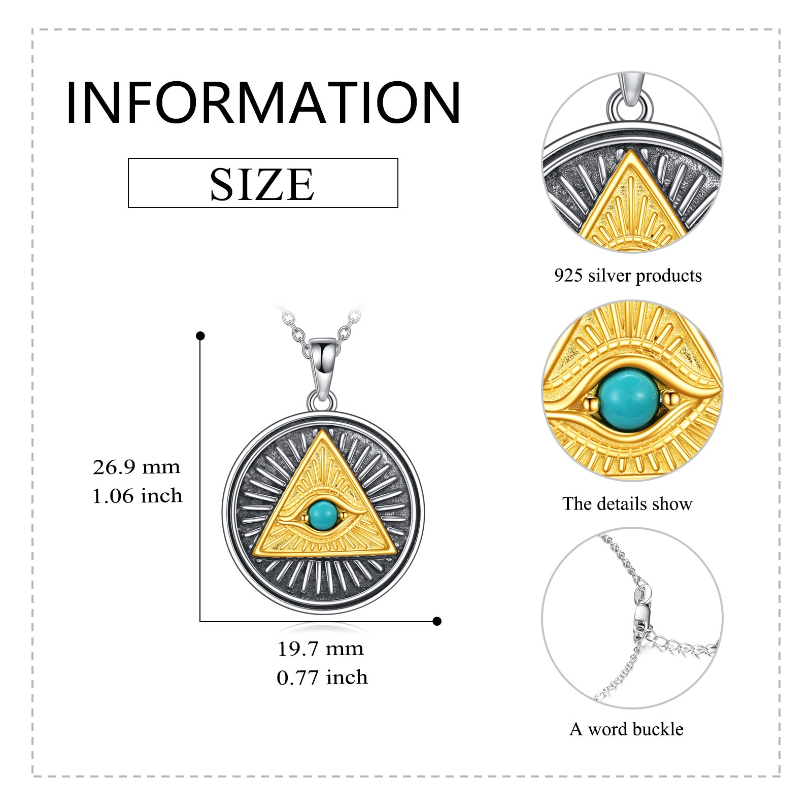 Halskette mit Anhänger Auge des Horus aus Sterlingsilber, Pyramide, ägyptischer Schmuck