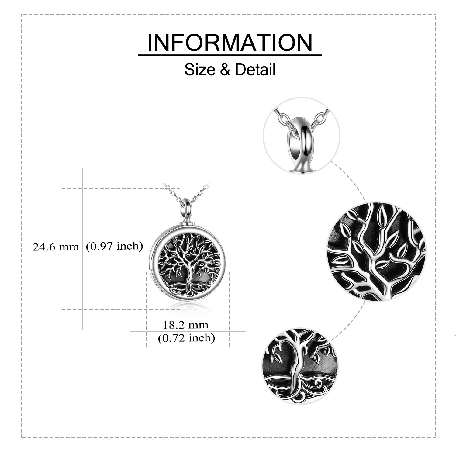 Tree of Life Photo Locket Urn Cremation Necklace Sterling Silver Retro Silver