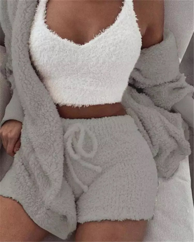 Winter Sexy Frauen Homewear Anzug Casual Pyjamas Set Dame Weibliche Weiche Warme Langarm Freiliegende Nabel Weste Shorts Set