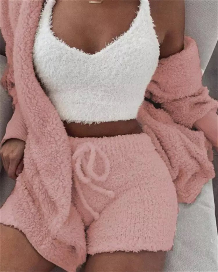 Winter Sexy Frauen Homewear Anzug Casual Pyjamas Set Dame Weibliche Weiche Warme Langarm Freiliegende Nabel Weste Shorts Set