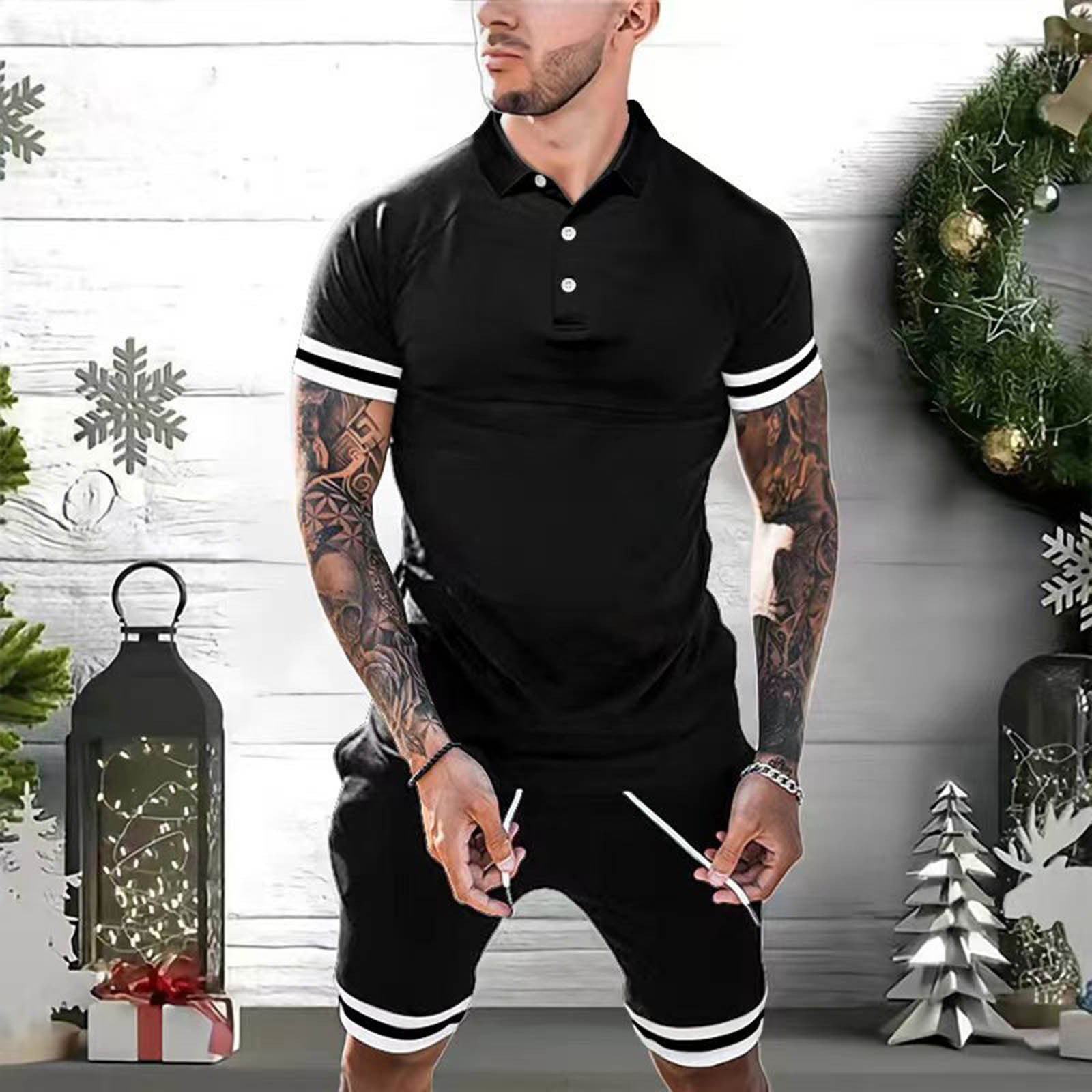 Mens Short Sets 2 Piece Outfits Polo Shirt Fashion Summer Tracksuits Casual Set Short Sleeve And Shorts Set For Men