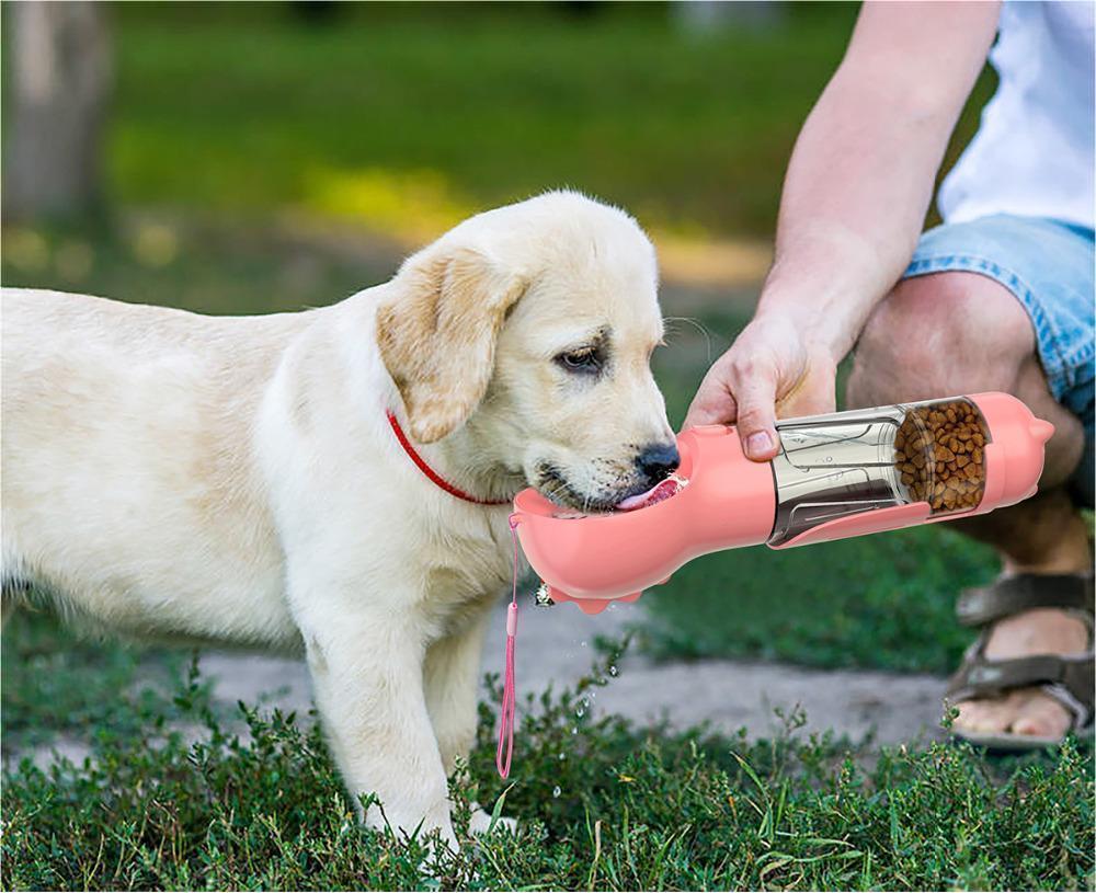 Wasserflasche für Haustiere, Futternapf, Müllsack, Aufbewahrung, tragbare Haustier-Outdoor-Reisen, 3-in-1-Wasserflasche für Hunde