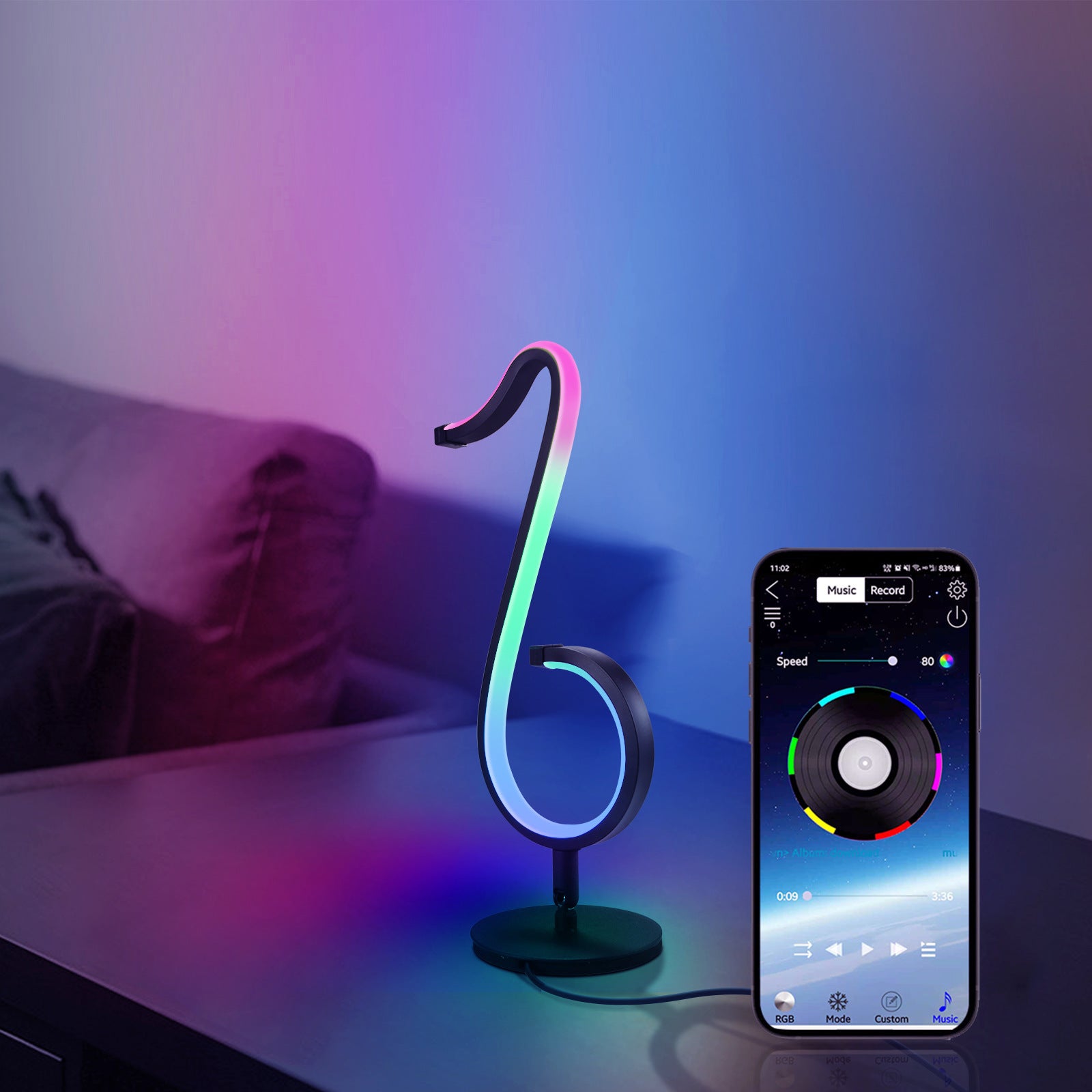 Intelligente APP-Fernbedienung Symphonie-Atmosphärenlicht LED-Nachtlicht 180 ° Rotation Desktop-Nachttischlampe für Wohnkultur