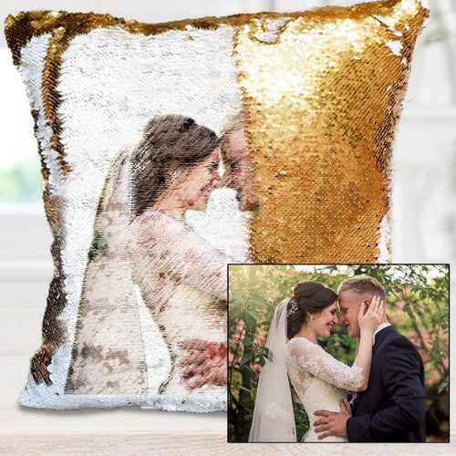 Benutzerdefinierte Foto Kissenbezug DIY personalisierte Pailletten leuchtende Kissenbezug Zimmer Dekoration Baby Hochzeit Haustier Fotos gedruckt