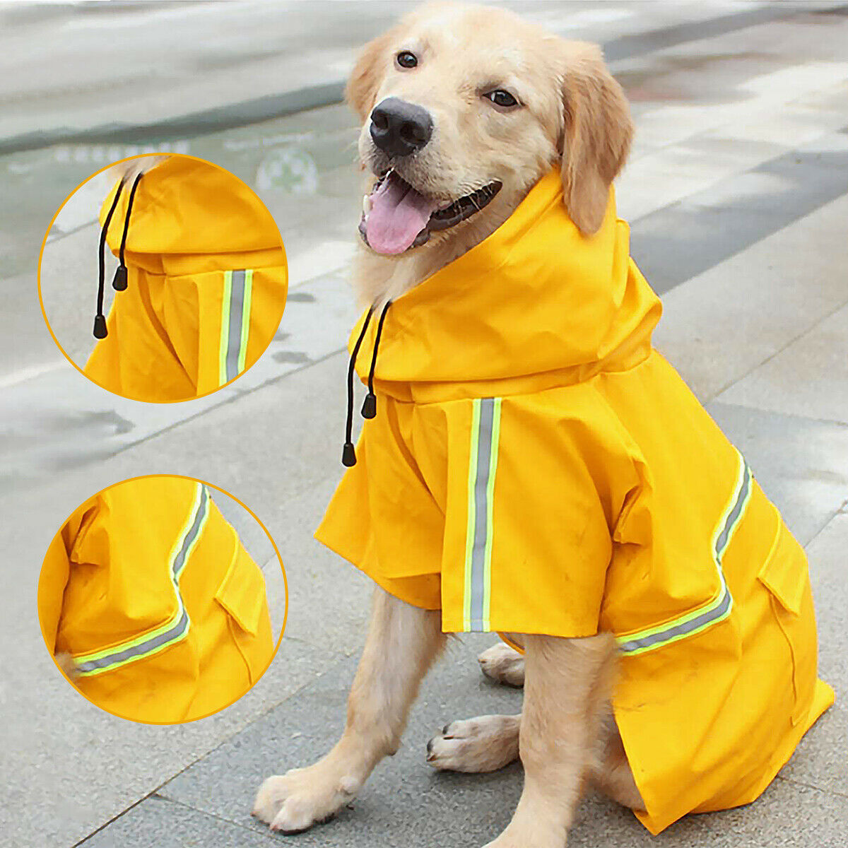 Hunderegenmantel, wasserdichte Hunderegenjacke mit reflektierenden Sicherheitsstreifen, Slicker-Dackel-Hundeponcho mit Kapuze und Leine für Hunde und Welpen