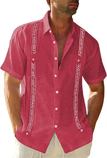 Men's Casual Guayabera Cuban Shirt Outdoor Casual Short Sleeve Printed Clothing Sports Fashion Streetwear Designer