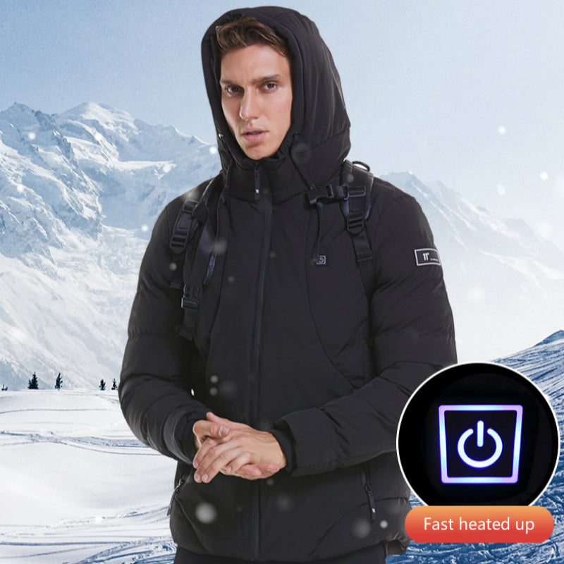 Neu Männer Frauen Baumwollmantel USB Smart Elektrische Beheizte Jacken Winter Verdicken Unten Mit Kapuze Outdoor Wandern Ski Kleidung 7XL