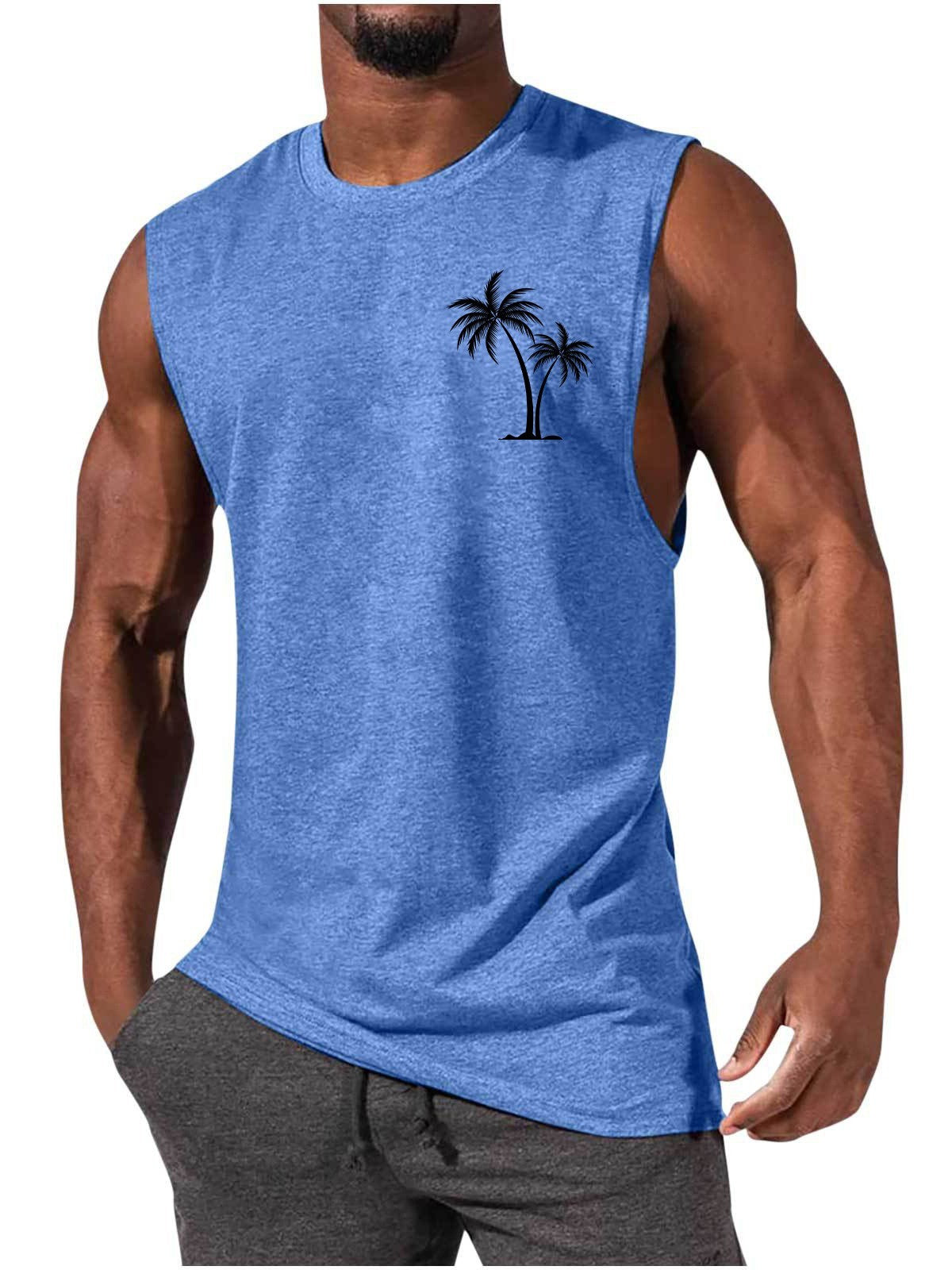 Kokosnussbaum-Stickerei-Weste Sommer-Strand-Tanktops Workout Muskel Männer Sport Fitness T-Shirt