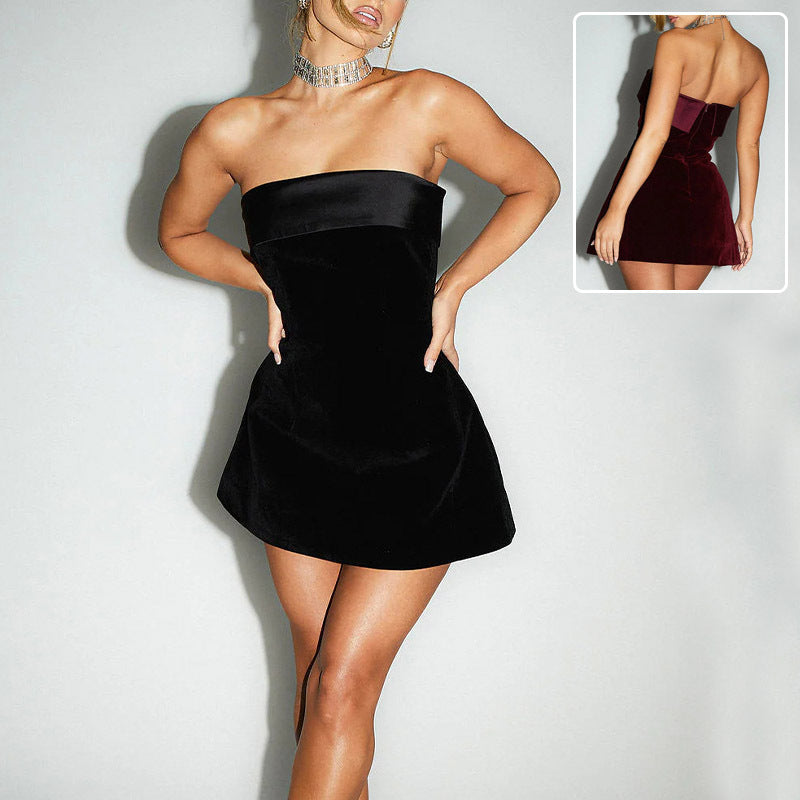 Ins Slim Tube-Top-Kleid Fashion Zipper A-Linie Kurze Kleider Party Abendkleidung für Frauen