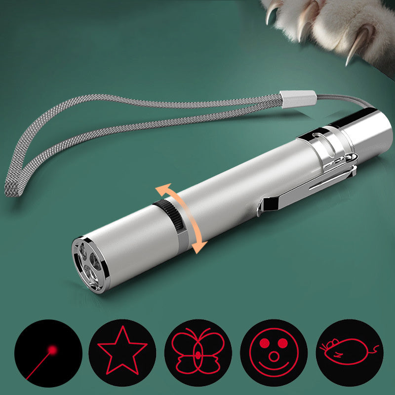 Laserpointer-Katzenspielzeug, LED-Lichtpointer mit rotem Punkt, interaktives Spielzeug für Katzen und Hunde im Haus, große Reichweite, 5 Modi, Laserprojektionslaufstall für Kätzchen, Haustier-Jäger, Tease-Stick, Trainingsübung, USB-Aufladung