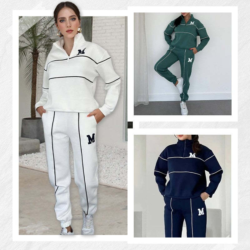 2-teiliges Lounge-Outfit für Damen, Pullover ohne Kapuze, Trainingsanzug-Set, Sweatshirt, Baggy-Mode, Jogginghose mit Taschen