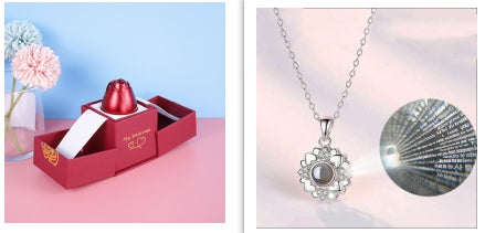 Heiße Valentinstag Geschenke Metall Rose Schmuck Geschenk-Box Halskette für Hochzeit Freundin Halskette Geschenke