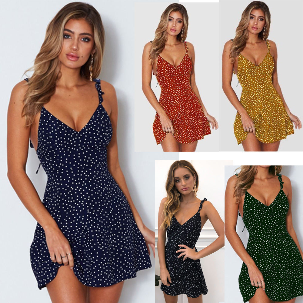 Polka-dot Strappy Kleid Frauen Sommer Mode Strand Sommerkleid