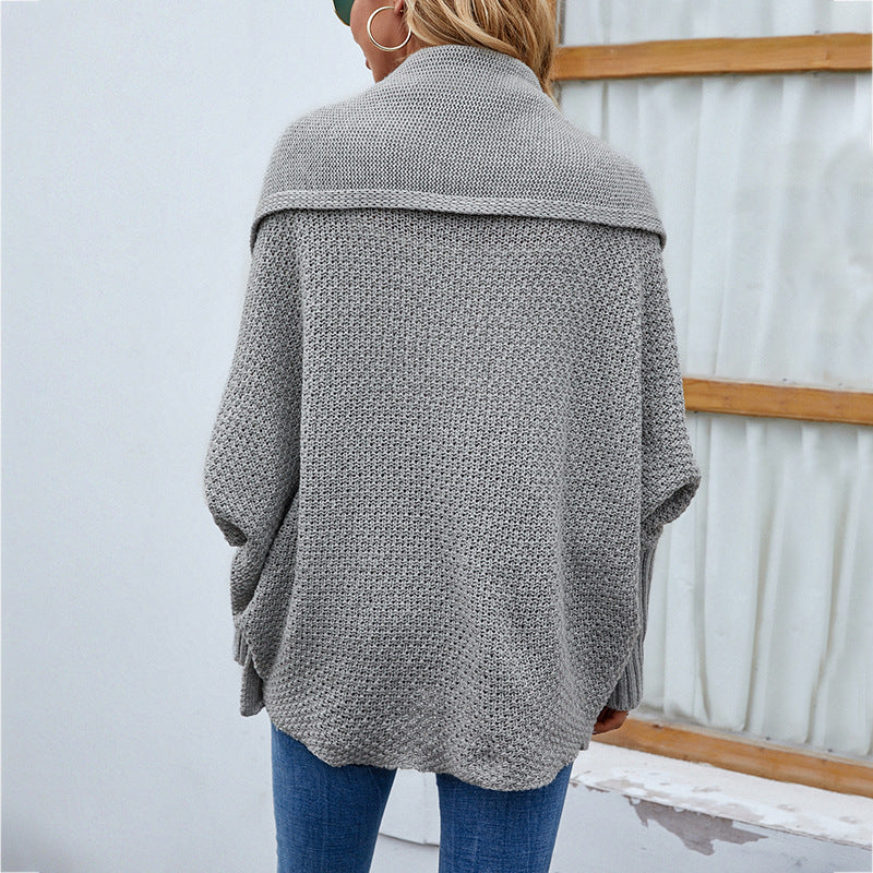 Neue lose gestrickte Pullover einfarbig Fledermaus Ärmel große Revers Strickjacke Herbst und Winter Mode Jacke für Frauen Kleidung