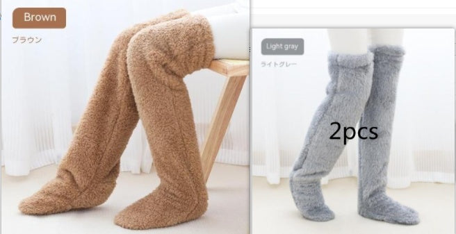 Overknee High Fuzzy Lange Socken Winter Warm Kaltes Bein Kniegelenk Kältebeständige Strümpfe Home Floor Schlafsocken