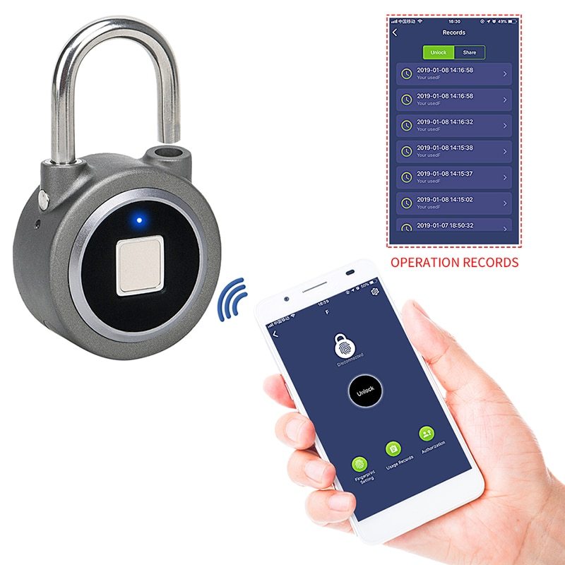 Smart Lock Fingerabdruck-Vorhängeschloss Handy-App-Steuerung Bluetooth-Entriegelung Gepäck-Fingerabdruck-Schloss Trolley-Fingerabdruck-Schloss