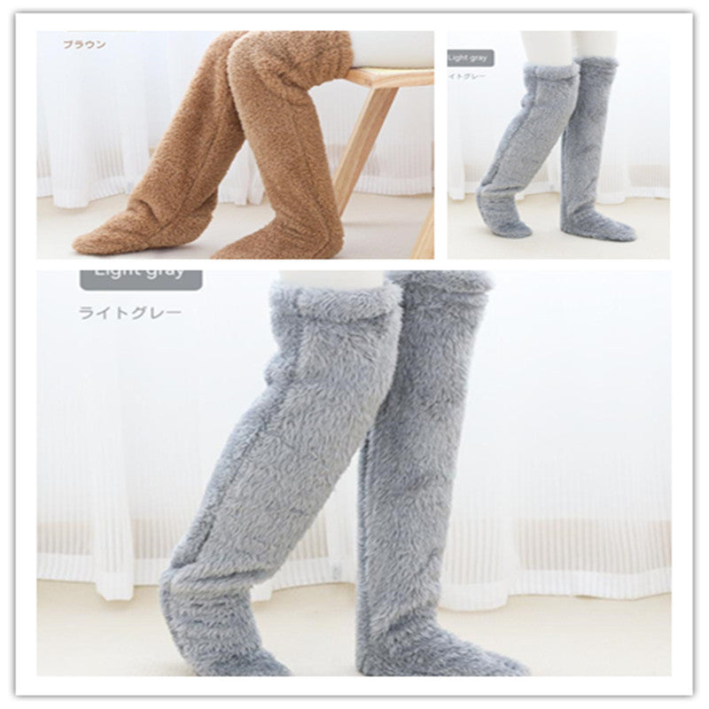 Overknee High Fuzzy Lange Socken Winter Warm Kaltes Bein Kniegelenk Kältebeständige Strümpfe Home Floor Schlafsocken