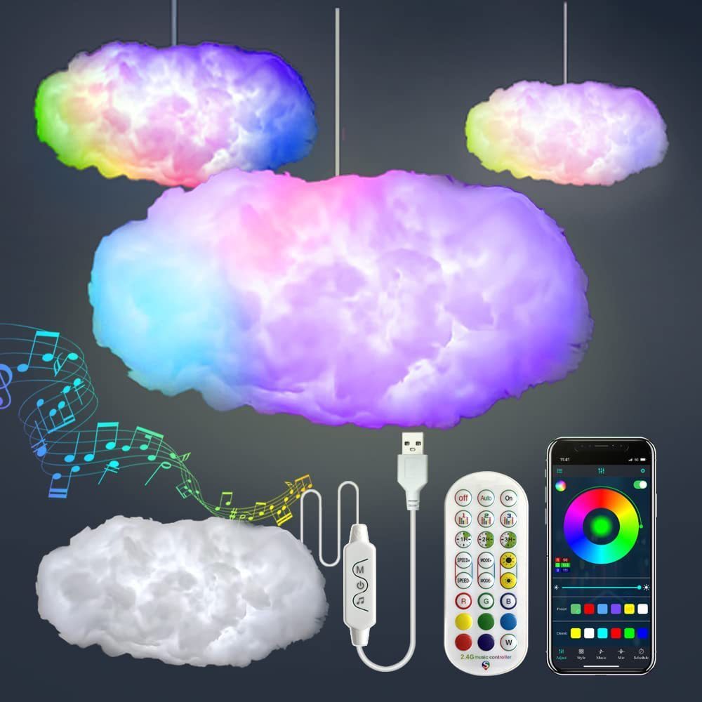 USB-Wolkenlicht-App-Steuerung Musiksynchronisation 3D RGBIC Umgebungslicht Blitzsimulation Wolken Schlafzimmer Zimmerlicht