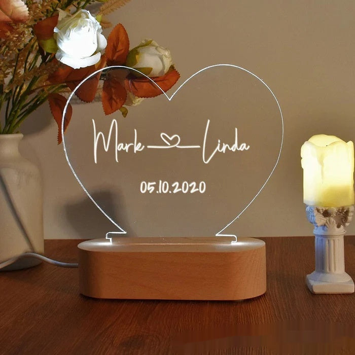 Individuelles Nachtlicht als Valentinstag Jahrestag Romantisch für Schlafzimmer Nachtlampe Paar für Ihn Namen und Datum Verlobungsgeschenk