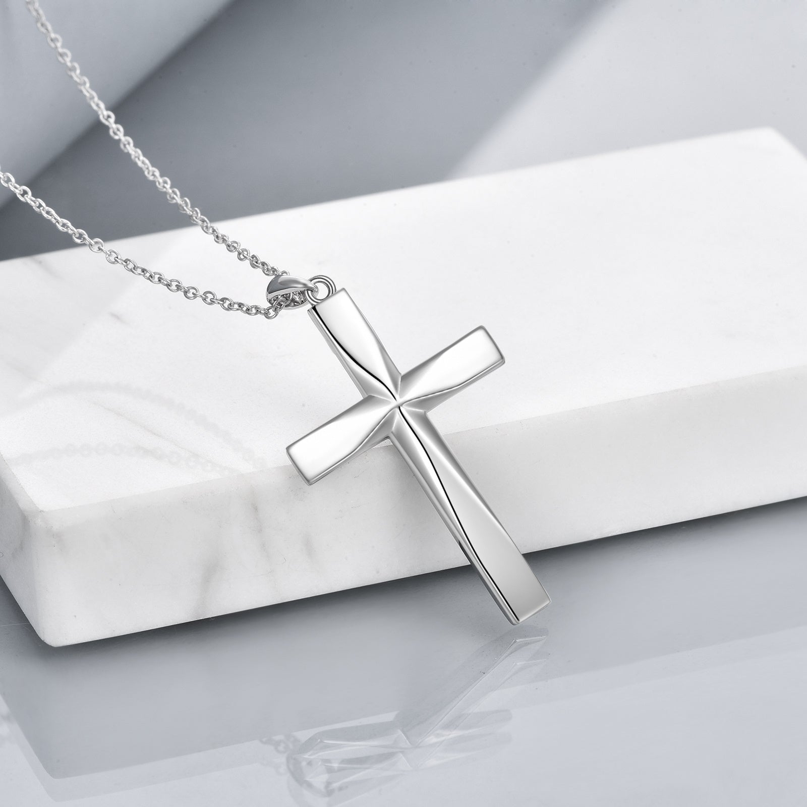 Religious Cross Pendant Necklace Sterling Silver Origami Cross Pendant Gifts for Women Men Jewelry