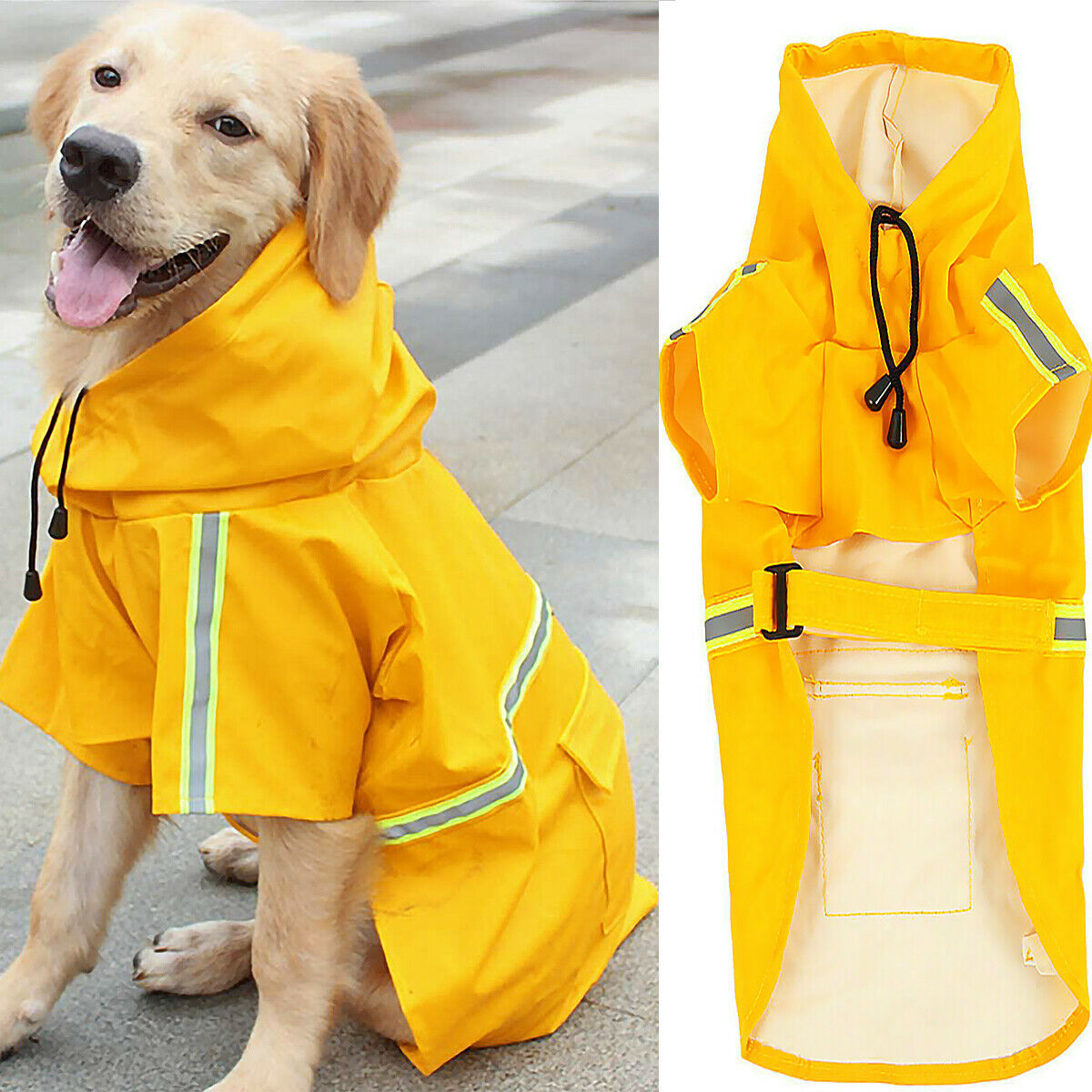 Hunderegenmantel, wasserdichte Hunderegenjacke mit reflektierenden Sicherheitsstreifen, Slicker-Dackel-Hundeponcho mit Kapuze und Leine für Hunde und Welpen