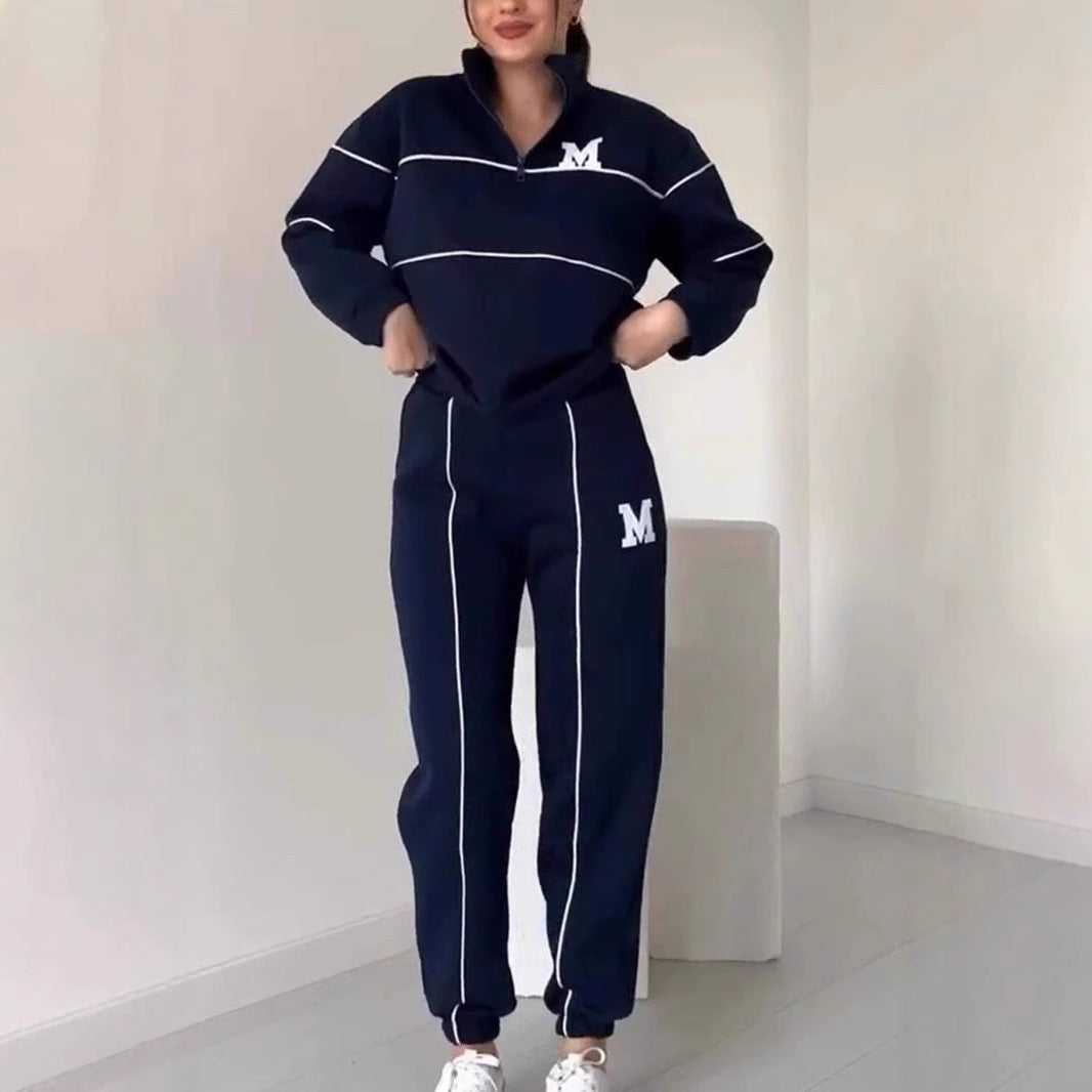 2-teiliges Lounge-Outfit für Damen, Pullover ohne Kapuze, Trainingsanzug-Set, Sweatshirt, Baggy-Mode, Jogginghose mit Taschen