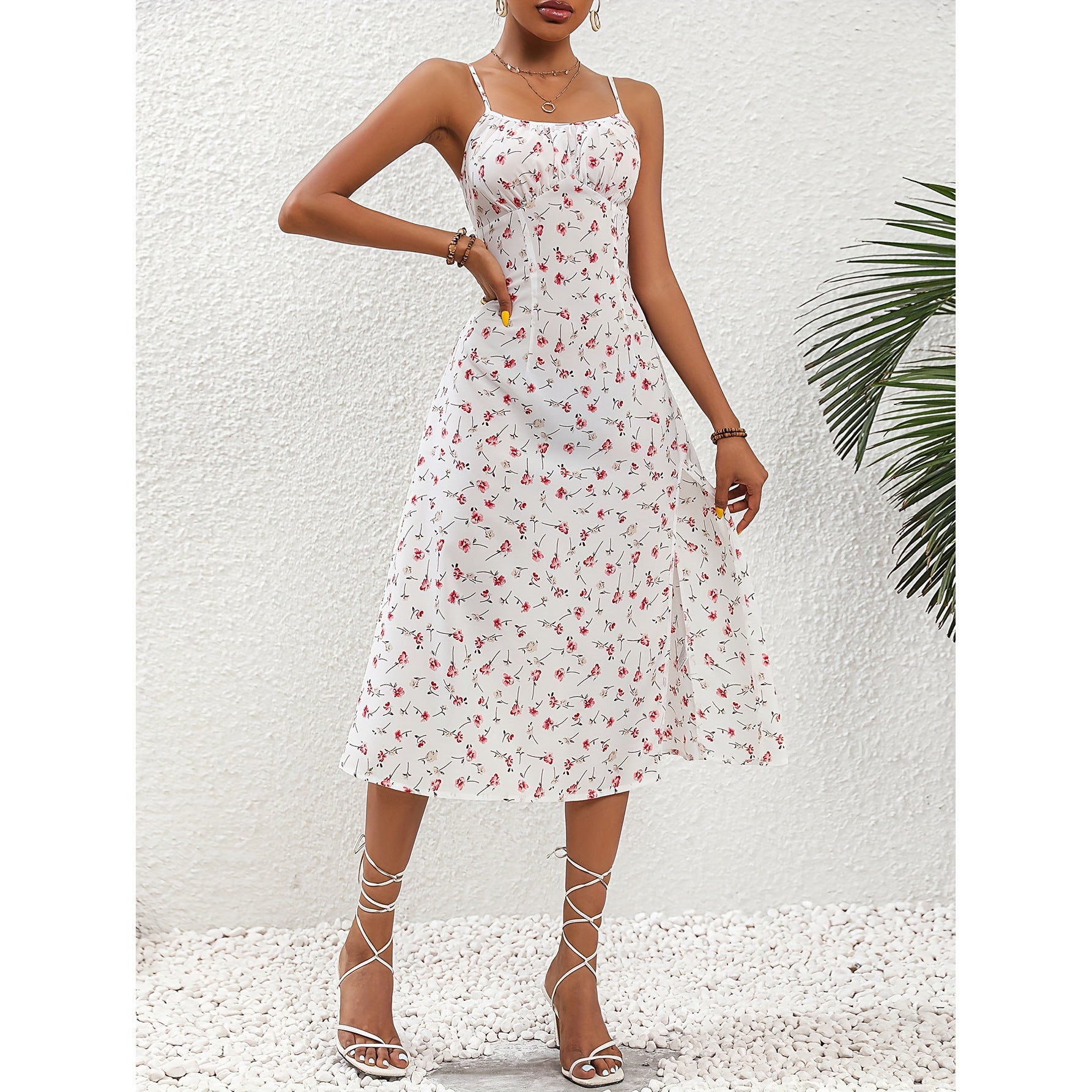 Neu Polka Dot Print Hosenträger Kleid Sommer Sexy Schlitz Lange Kleider Für Frauen