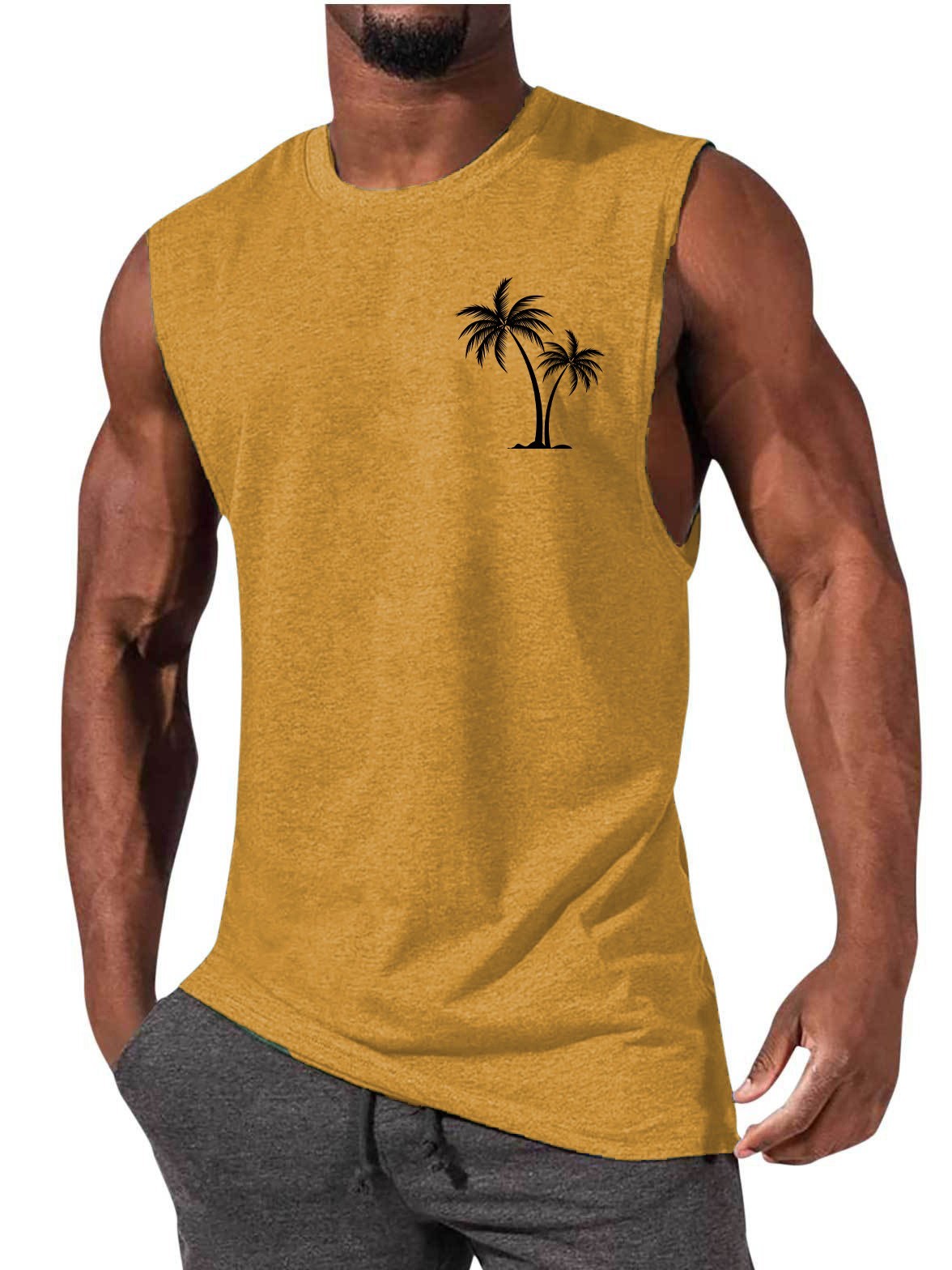 Kokosnussbaum-Stickerei-Weste Sommer-Strand-Tanktops Workout Muskel Männer Sport Fitness T-Shirt