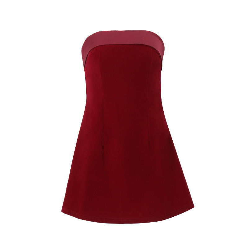 Ins Slim Tube-Top-Kleid Fashion Zipper A-Linie Kurze Kleider Party Abendkleidung für Frauen