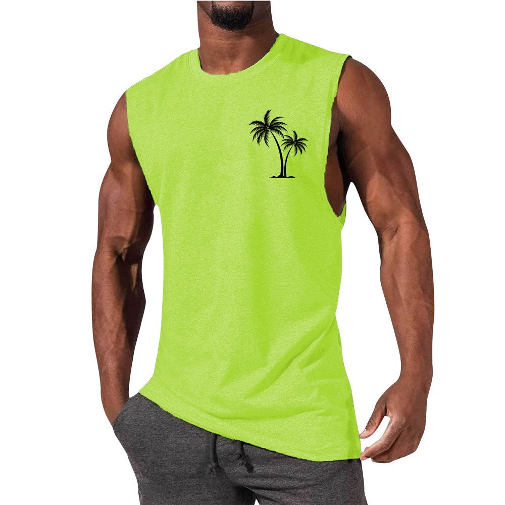 Kokosnussbaum-Stickerei-Weste Sommer-Strand-Tanktops Workout Muskel Männer Sport Fitness T-Shirt