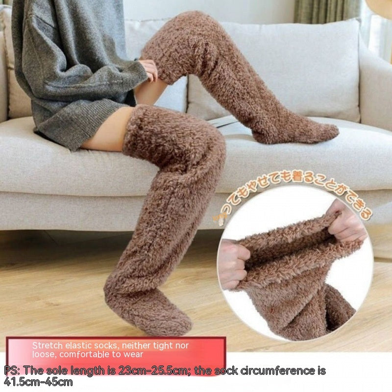 Overknee High Fuzzy Lange Socken Winter Warm Kaltes Bein Kniegelenk Kältebeständige Strümpfe Home Floor Schlafsocken