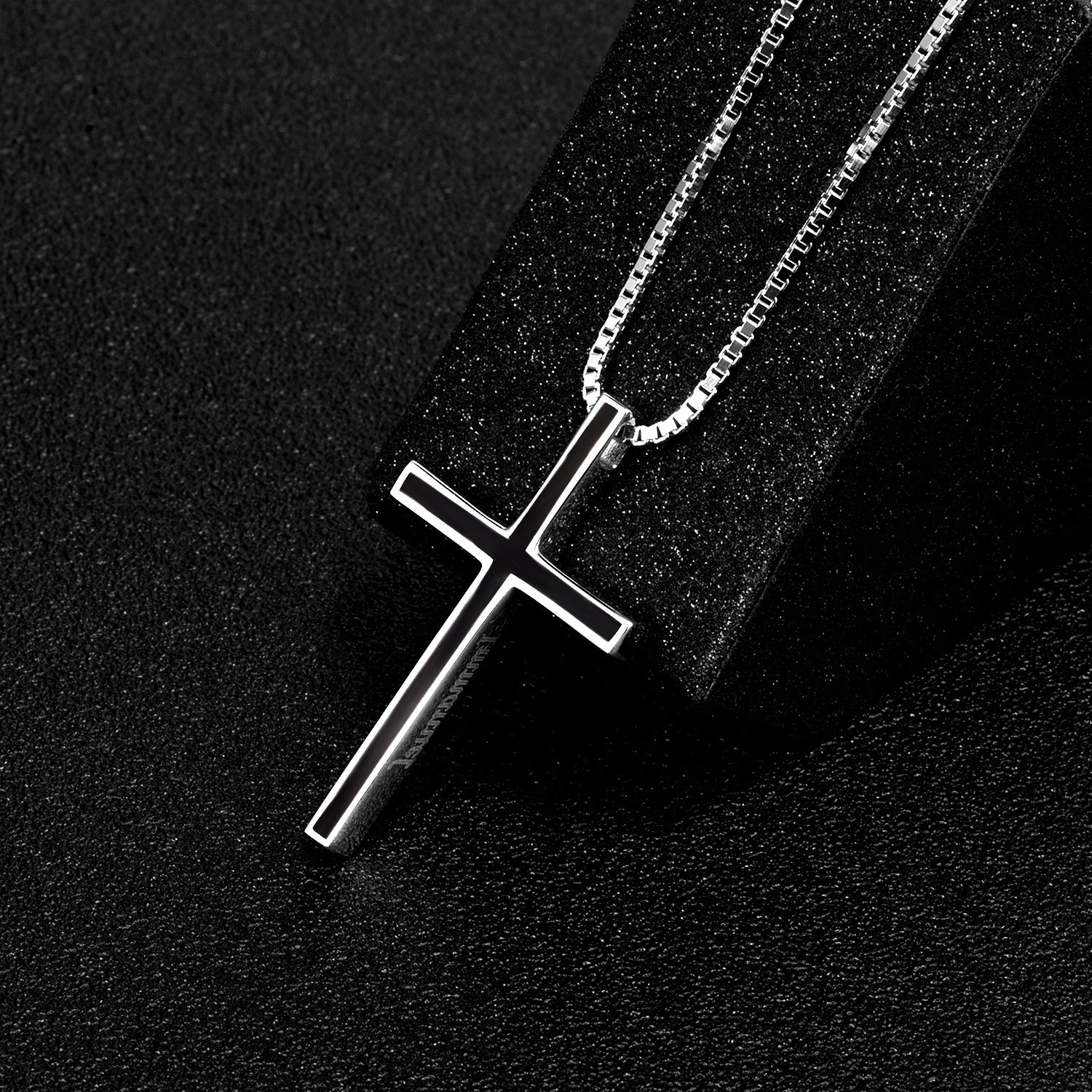 Muški nakit s privjeskom od crnog križa 925 Sterling Silver Klasična ogrlica s križem