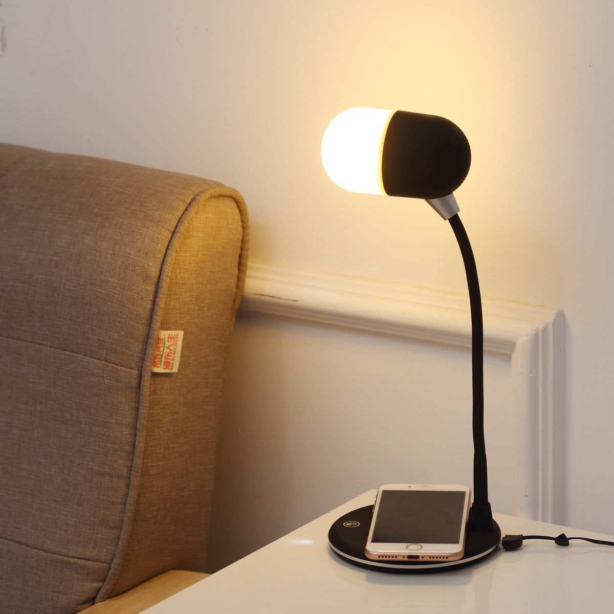 3 IN 1 Desk Lamp With Qi Wireless Charger 5W Bluetooth Speaker USB Dimmable For Bedroom