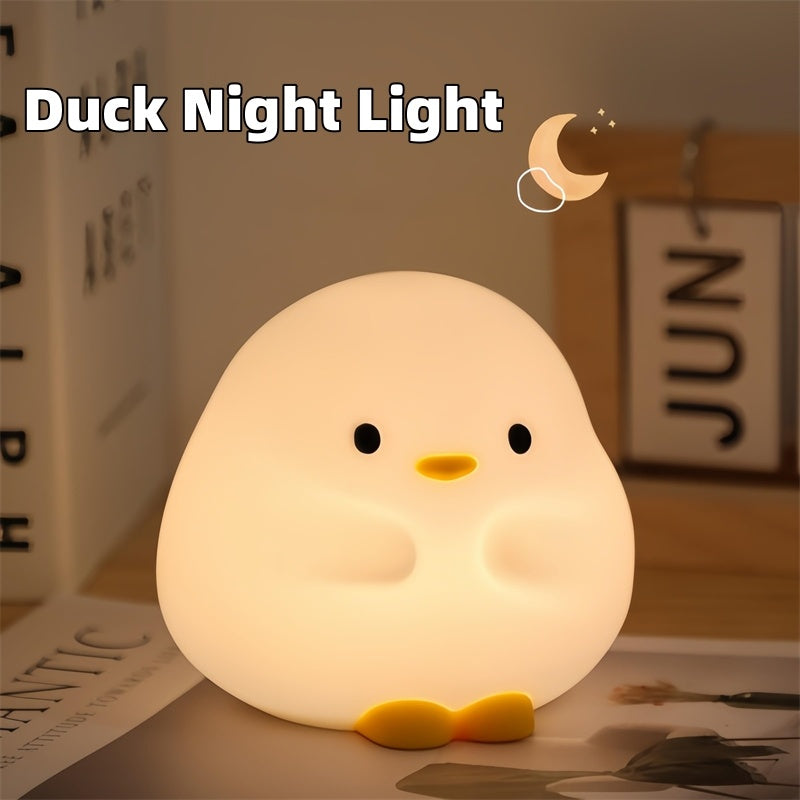 Niedliche Ente LED-Nachtlampe, Cartoon-Silikon, wiederaufladbar, USB-Schlaflicht, Berührungssensor, Timing, Schlafzimmer, Nachttischlampe für Kinder, Geschenk für Zuhause, Dekoration