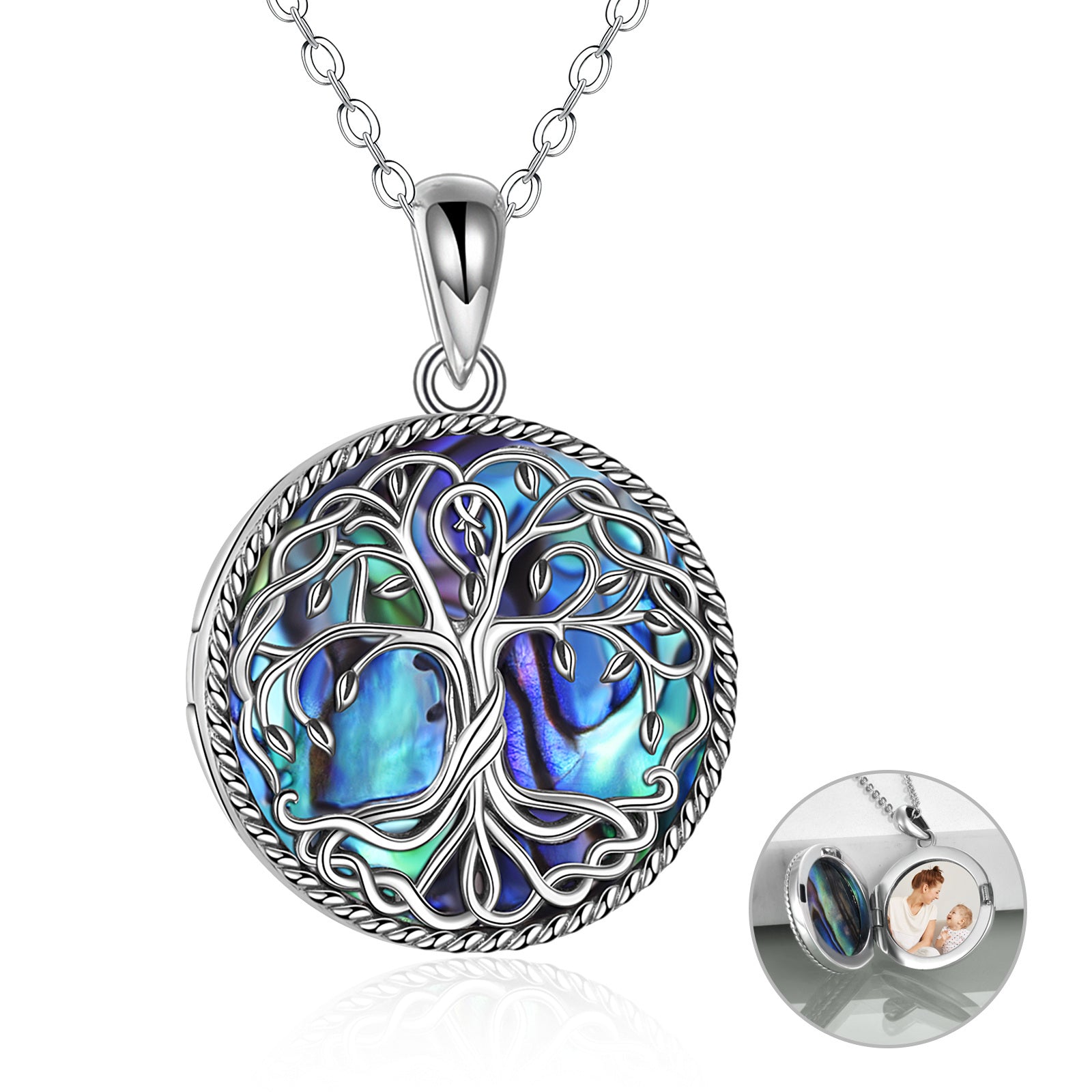 Tree of Life Medaljon Ogrlica Nakit za žene Sterling Srebro Keltsko obiteljsko stablo Abalone Shell medaljoni Nakit Pokloni za mamu kćer