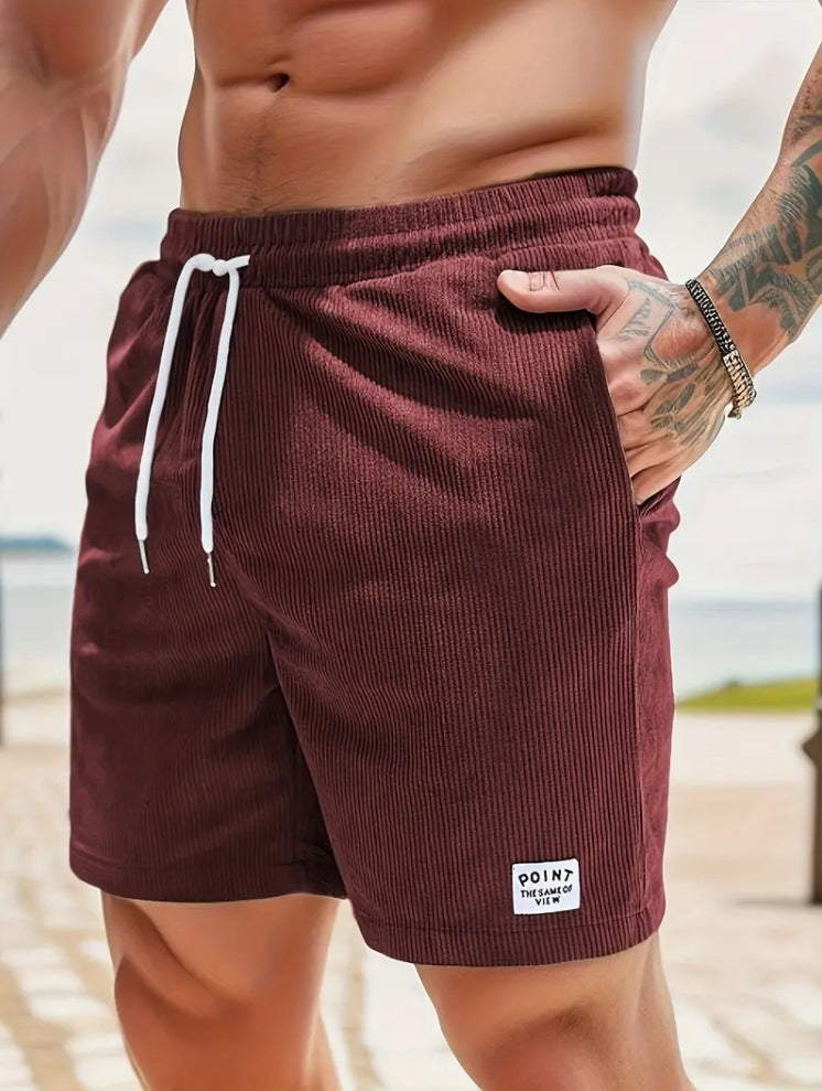 Shorts mit Kordelzug und Schnürung für den Sommer, aus Cord, kurze Sporthose für Herren