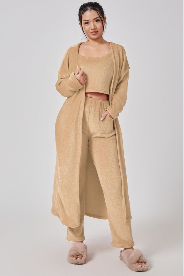 Gemütliches Pyjama-Set, 3-teiliges Lounge-Set, süße Loungewear, warme Anzug-Sets, passendes Set, Lounge-Set, 3-teiliges Hosen-Set, Damen-Winterkleid