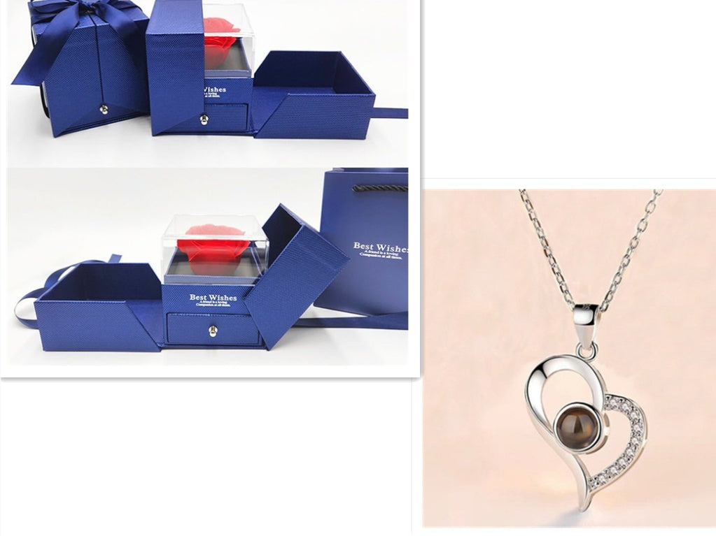 Heiße Valentinstag Geschenke Metall Rose Schmuck Geschenk-Box Halskette für Hochzeit Freundin Halskette Geschenke