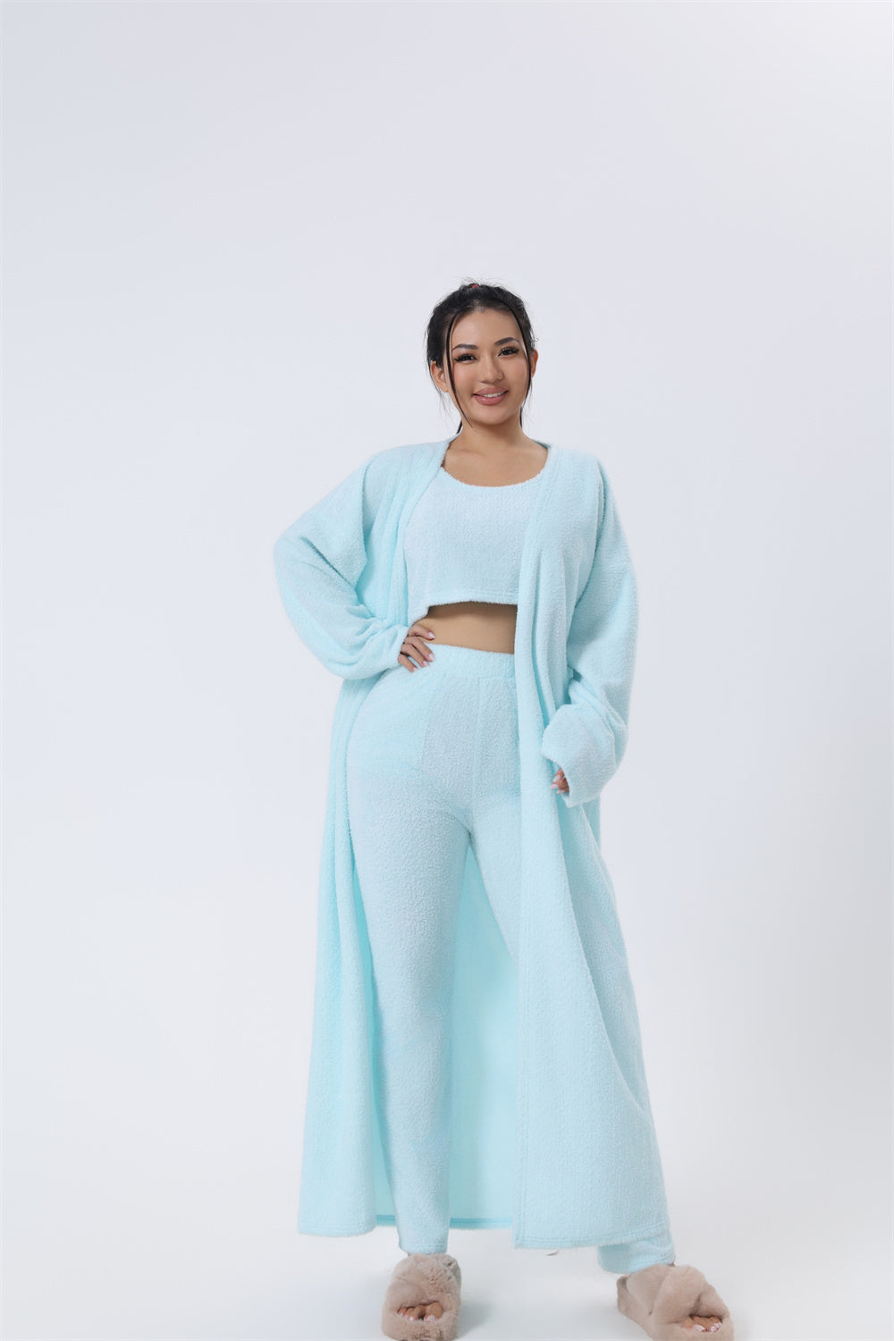 Gemütliches Pyjama-Set, 3-teiliges Lounge-Set, süße Loungewear, warme Anzug-Sets, passendes Set, Lounge-Set, 3-teiliges Hosen-Set, Damen-Winterkleid