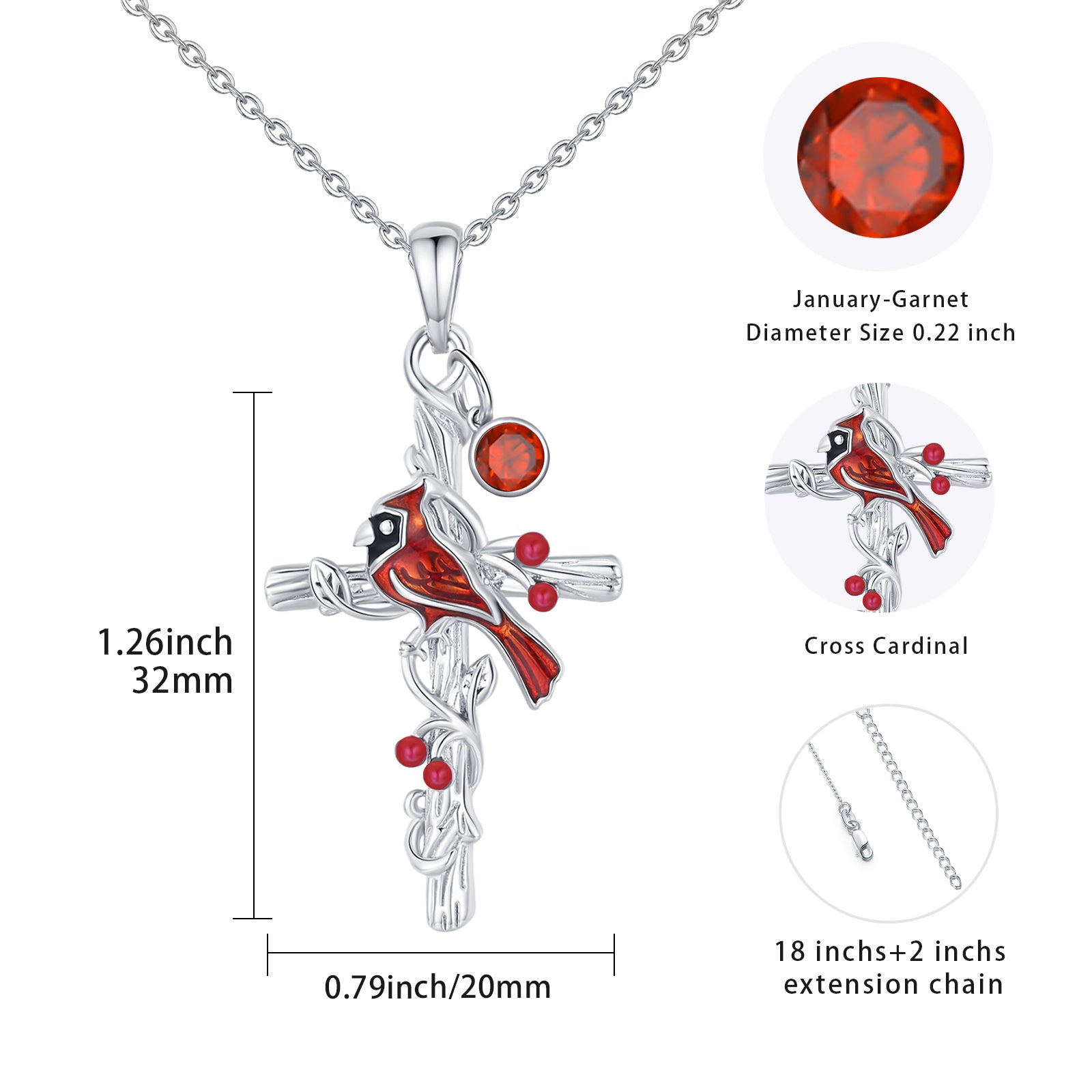 Cardinal Cross Necklace Birthstone Necklace Jewelry Gift