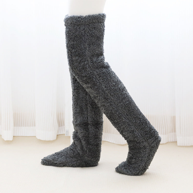 Overknee High Fuzzy Lange Socken Winter Warm Kaltes Bein Kniegelenk Kältebeständige Strümpfe Home Floor Schlafsocken