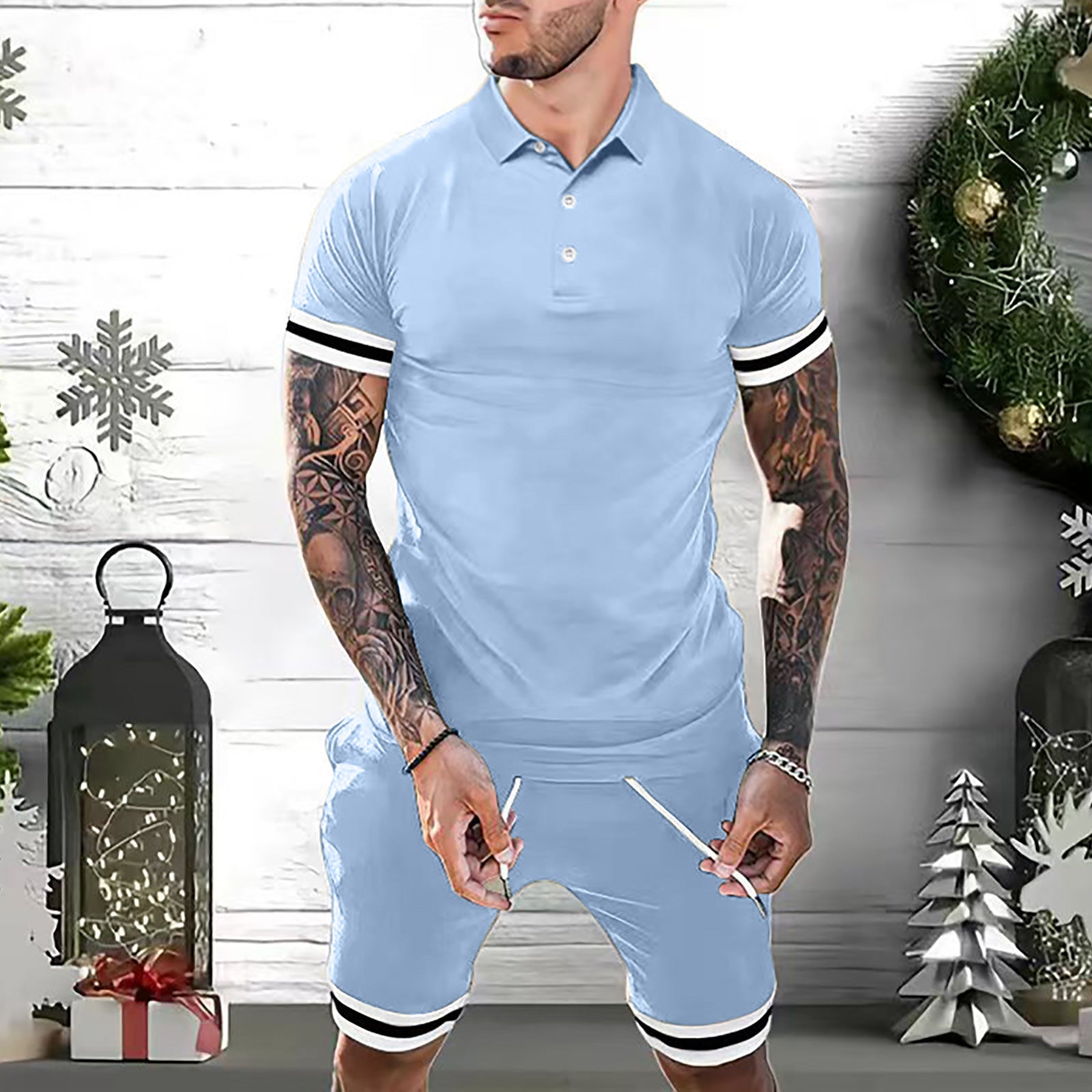 Kurze Sets für Herren, 2-teiliges Outfit, Poloshirt, modischer Sommer-Trainingsanzug, lässiges Set mit kurzen Ärmeln und Shorts für Männer