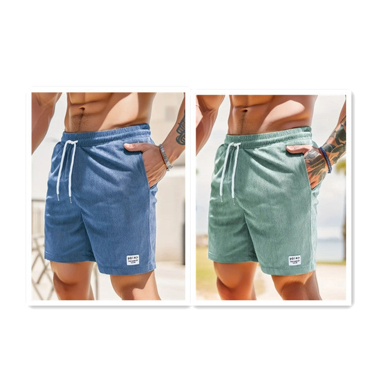 Shorts mit Kordelzug und Schnürung für den Sommer, aus Cord, kurze Sporthose für Herren