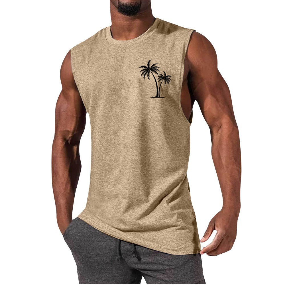 Kokosnussbaum-Stickerei-Weste Sommer-Strand-Tanktops Workout Muskel Männer Sport Fitness T-Shirt