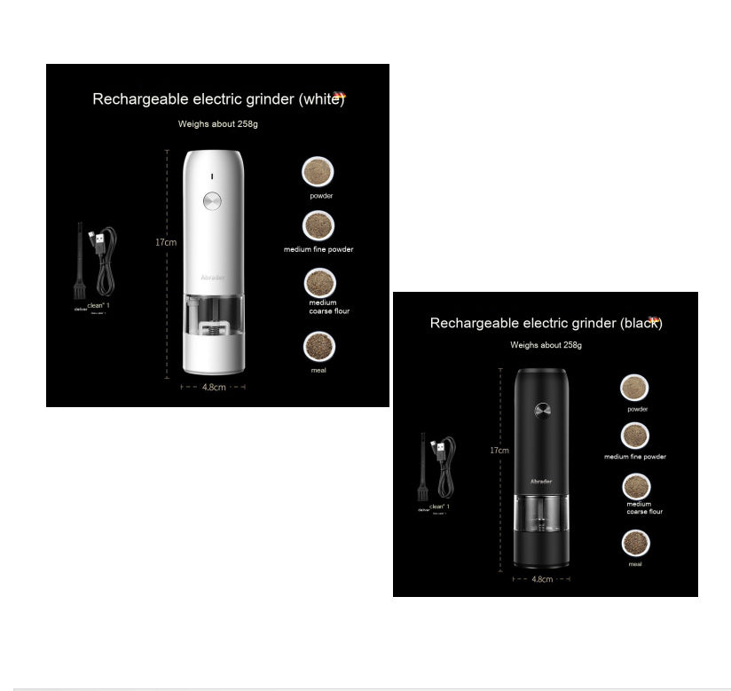 Wiederaufladbares elektrisches Pfeffer- und Salzmühlen-Set, Einhandbedienung, keine Batterie erforderlich, automatische Mühle mit einstellbarer Grobheit, LED-Licht, nachfüllbar